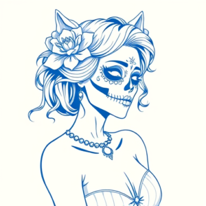 Blue Ink Minimal Shading Catrina Tattoo