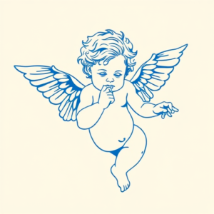Blue Ink Minimal Shading Cherub Tattoo