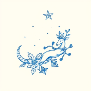 Blue Ink Minimal Shading Christmas Tattoo