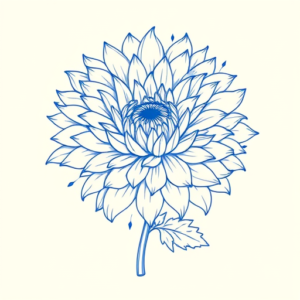 Blue Ink Minimal Shading Chrysanthemum Tattoo