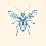 Blue Ink Minimal Shading Cicada Tattoo