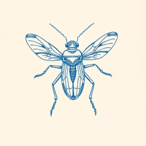 Blue Ink Minimal Shading Cicada Tattoo