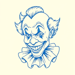 Blue Ink Minimal Shading Clown Tattoo