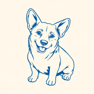 Blue Ink Minimal Shading Corgi Tattoo