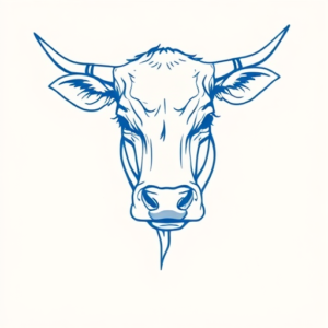 Blue Ink Minimal Shading Cow Tattoo