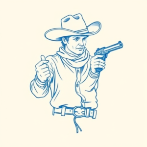 Blue Ink Minimal Shading Cowboy Tattoo