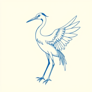 Blue Ink Minimal Shading Crane Tattoo