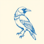 Blue Ink Minimal Shading Crow Tattoo