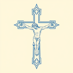 Blue Ink Minimal Shading Crucifix Tattoo
