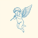 Blue Ink Minimal Shading Cupid Tattoo