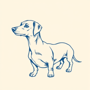 Blue Ink Minimal Shading Dachshund Tattoo
