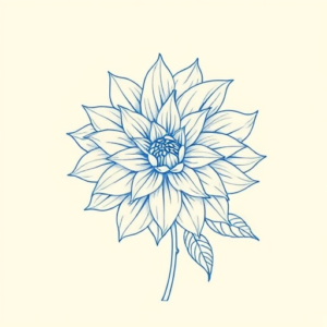 Blue Ink Minimal Shading Dahlia Tattoo