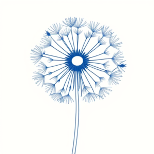 Blue Ink Minimal Shading Dandelion Tattoo