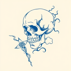 Blue Ink Minimal Shading Death Tattoo