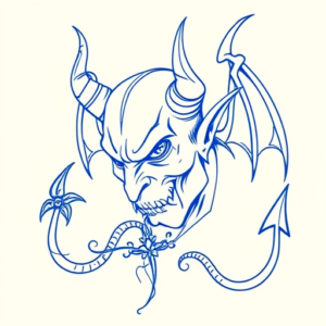 Blue Ink Minimal Shading Devil Tattoo