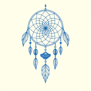 Blue Ink Minimal Shading Dreamcatcher Tattoo