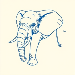 Blue Ink Minimal Shading Elephant Tattoo