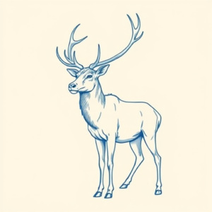 Blue Ink Minimal Shading Elk Tattoo
