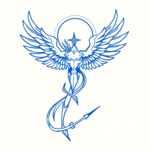 Blue Ink Minimal Shading Evangelion Tattoo