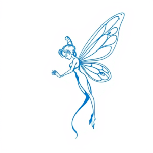 Blue Ink Minimal Shading Fairy Tattoo