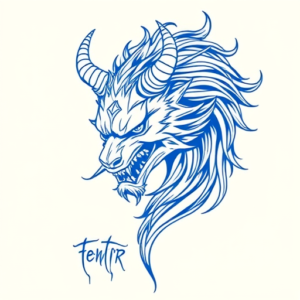 Blue Ink Minimal Shading Fenrir Tattoo