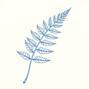 Blue Ink Minimal Shading Fern Tattoo
