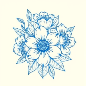 Blue Ink Minimal Shading Floral Tattoo