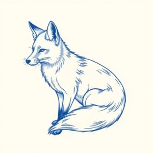 Blue Ink Minimal Shading Fox Tattoo