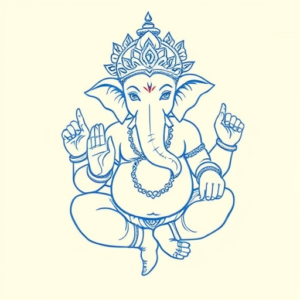 Blue Ink Minimal Shading Ganesha Tattoo
