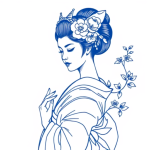 Blue Ink Minimal Shading Geisha Tattoo