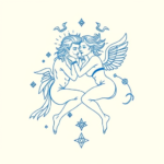 Blue Ink Minimal Shading Gemini Tattoo