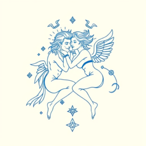 Blue Ink Minimal Shading Gemini Tattoo