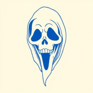 Blue Ink Minimal Shading Ghostface Tattoo