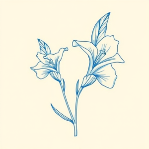 Blue Ink Minimal Shading Gladiolus Tattoo