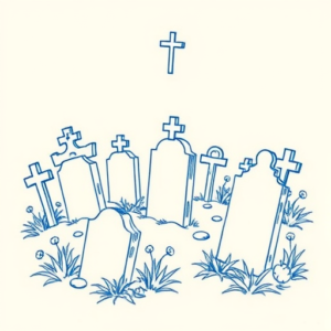 Blue Ink Minimal Shading Graveyard Tattoo