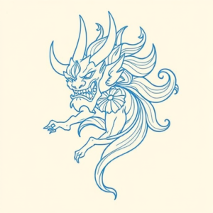 Blue Ink Minimal Shading Hannya Tattoo