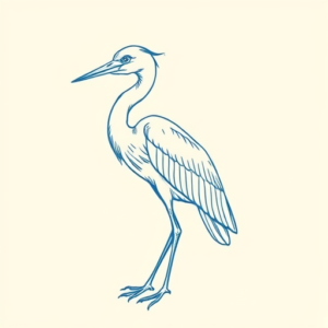 Blue Ink Minimal Shading Heron Tattoo