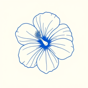 Blue Ink Minimal Shading Hibiscus Tattoo