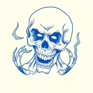 Blue Ink Minimal Shading Horror Tattoo