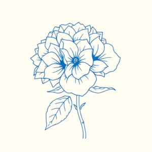 Blue Ink Minimal Shading Hydrangea Tattoo