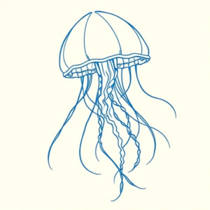Blue Ink Minimal Shading Jellyfish Tattoo