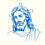 Blue Ink Minimal Shading Jesus Tattoo