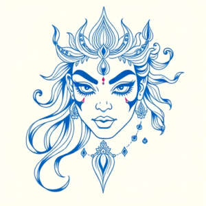 Blue Ink Minimal Shading Kali Tattoo