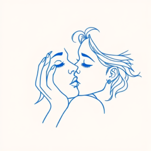 Blue Ink Minimal Shading Kiss Tattoo