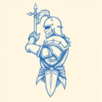 Blue Ink Minimal Shading Knight Tattoo