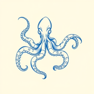 Blue Ink Minimal Shading Kraken Tattoo