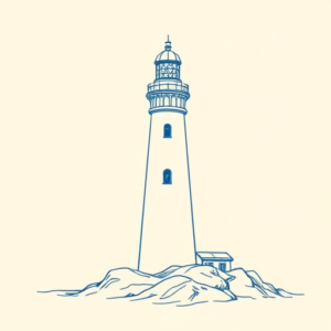 Blue Ink Minimal Shading Lighthouse Tattoo