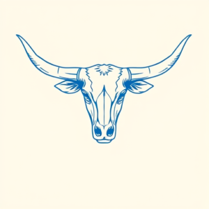 Blue Ink Minimal Shading Longhorn Tattoo