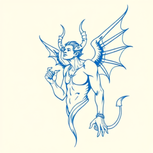 Blue Ink Minimal Shading Lucifer Tattoo