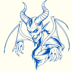 Blue Ink Minimal Shading Maleficent Tattoo